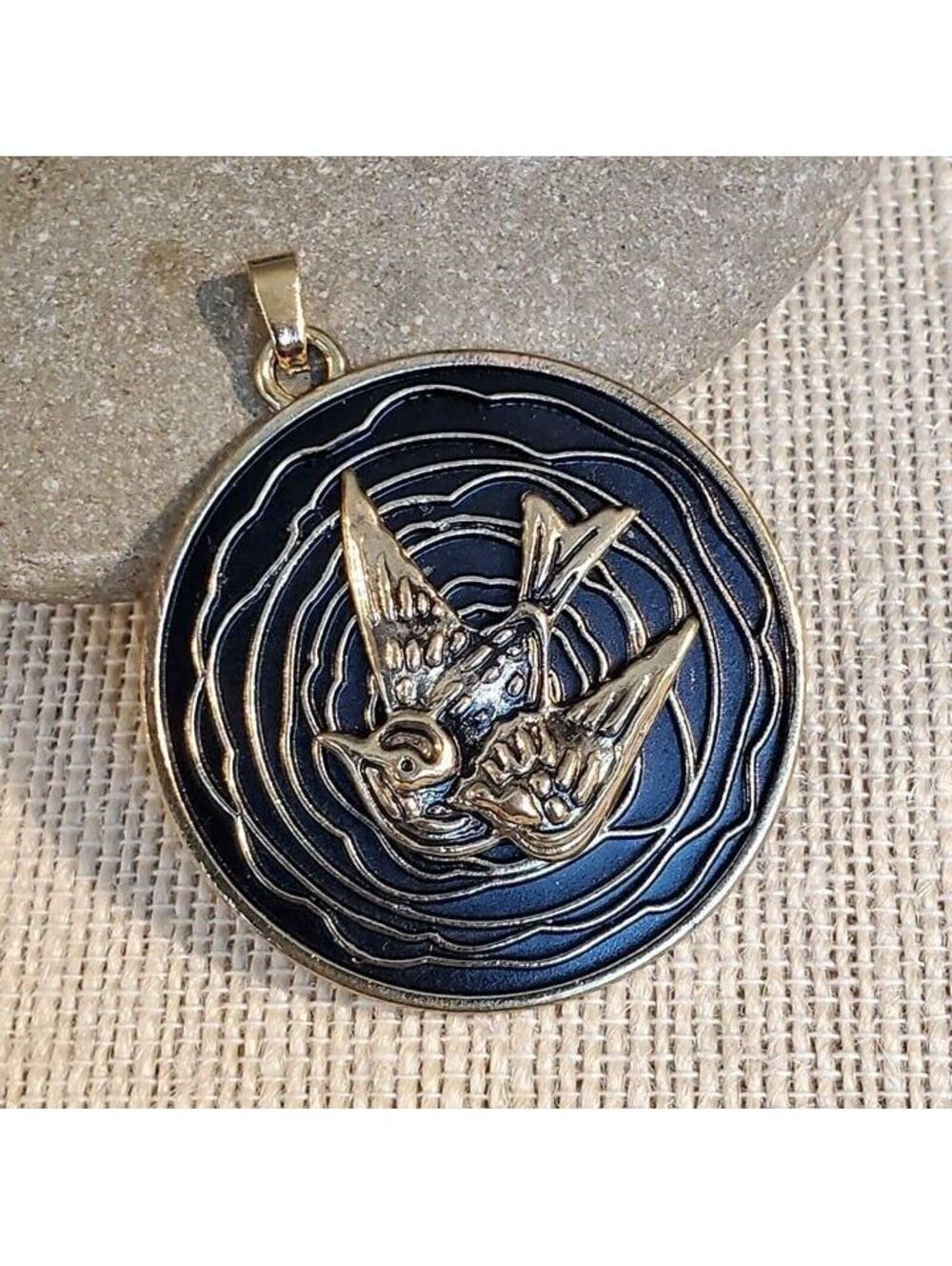 New Vintage 90s Peace Dove Antique Gold Black Alloy Metal Dimensional Pendant